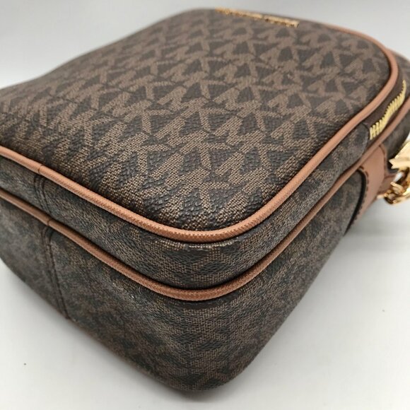 Michael Kors Brown Monogram Canvas Jet Set Travel Crossbody Bag - Picture 6 of 10